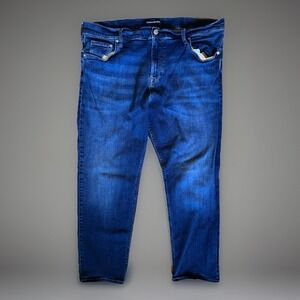Calvin Klein Straight Leg Jeans Mens 40x30L Blue Stretch Fabric Dark Wash Preppy